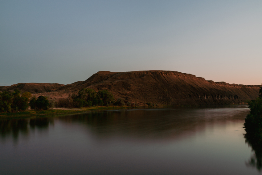 Nightfall over the Missouri River in Fort Benton, Montana.
