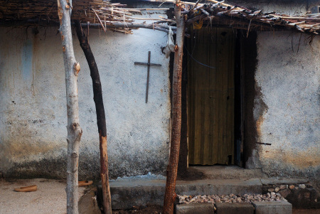 Christian house in the Mandara Mountains region of Cameroon, West Africa. The Mandara Mountains are a volcanic range extending along the northern part of the Cameroon-Nigeria border.