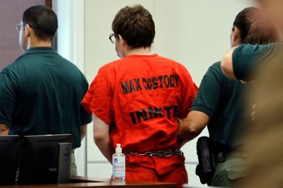 Marjory Stoneman Douglas High School shooter Nikolas Cruz is escorted from the courtroom after a hearing regarding possible jury misconduct during deliberations in the trial of Nikolas Cruz at the Broward County Courthouse in Fort Lauderdale on October 14, 2022.