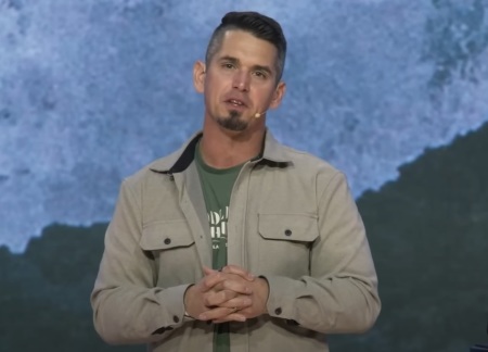 Andy Wood, lead pastor of Saddleback Church of Lake Forest, Calif., preaching a sermon in October 2022.