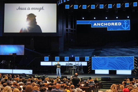 Alisa Childers speaking at "Anchored" conference at Prestonwood Baptist Church on Nov. 1, 2022.