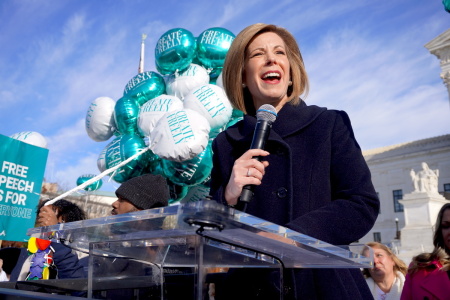 Kristen Waggoner, CEO and President of Alliance Defending Freedom, speaks outside the United States Supreme Court following oral arguments in the case 303 Creative LLC v. Elenis, Dec. 5, 2022.