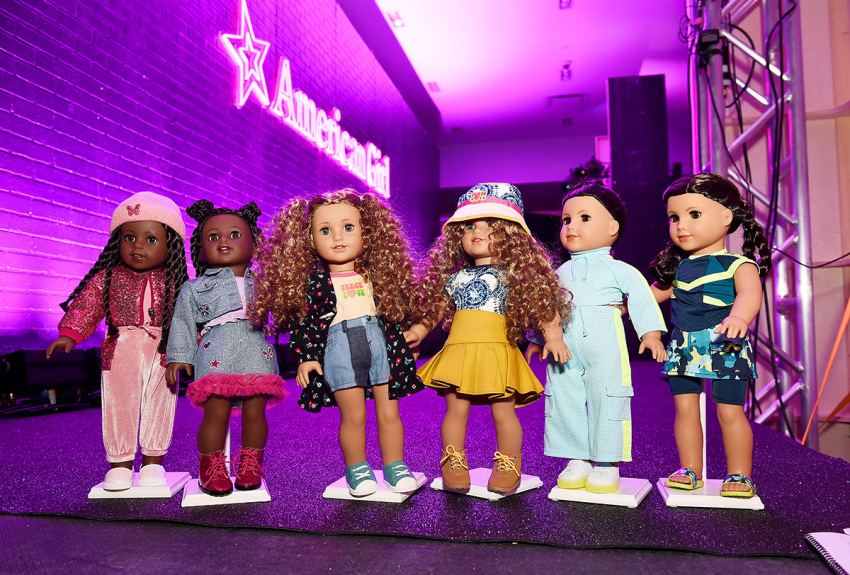 American Girl dolls are seen during American Girl celebrates debut of World By Us and 35th Anniversary with fashion event in partnership with Harlem's Fashion Row on Sept. 23, 2021, at American Girl Place in New York City.