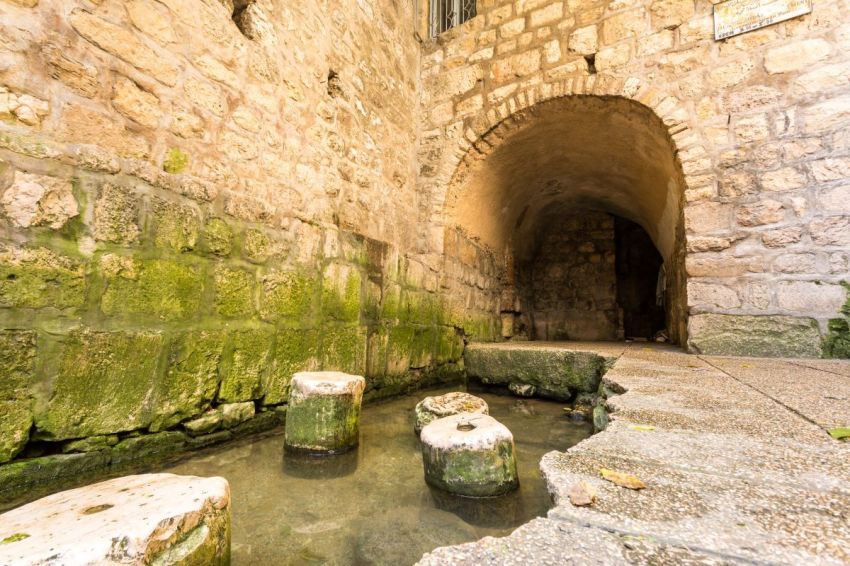 The Historic pool of Siloam is where Hezekiah's tunnel ends in Jerusalem, Israel