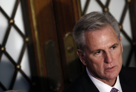 U.S. House Republican Leader Kevin McCarthy, R-Calif., listens in the House Chamber during the second day of elections for Speaker of the House at the U.S. Capitol Building on January 04, 2023 in Washington, D.C.