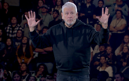 Pastor Louie Giglio preaches a sermon at Passion 2023 Christian conference in Atlanta, Georgia, held Jan 3-5, 2023.