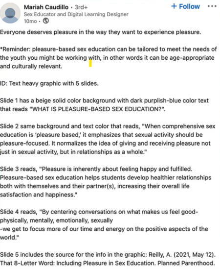 A now-deleted Mariah Caudillo LinkedIn post from March 2022