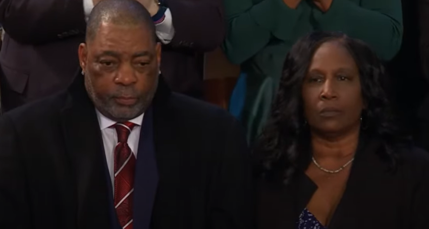 The mother and stepfather of Tyre Nichols, the 29-year-old killed during a traffic stop in Memphis, Tennessee, attend President Joe Biden's State of the Union address in Washington, D.C., on Feb. 7, 2023.