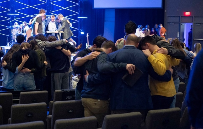 Chapel worship at Cedarville University of Cedarville, Ohio, February 2023.