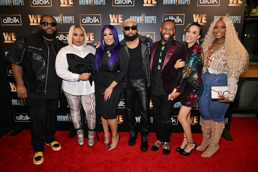 “Grown & Gospel" cast L to R: J. Brooks, Tasha Page-Lockhart, Nikkia Cole-Beach, Elijah Connor, Carlos King, Breeann Hammond and Shana Wilson-Williams. 