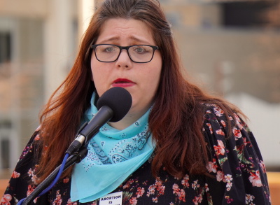 Lauren Handy, the director of activism at Progressive Anti-Abortion Uprising (PAAU), speaks during a March 2023 rally in Washington, D.C.