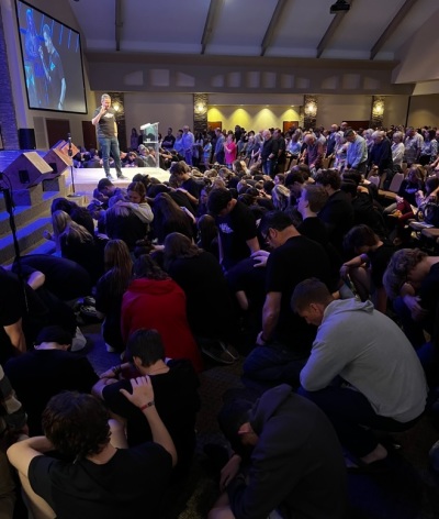 Attendees participate in a worship service at the Disciple Now gathering at New Hope Baptist Church of Fayetteville, Georgia, on March 24-26, 2023.