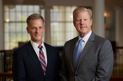 Liberty University President Dondi E. Costin (L) and Chancellor Jonathan Falwell (R)