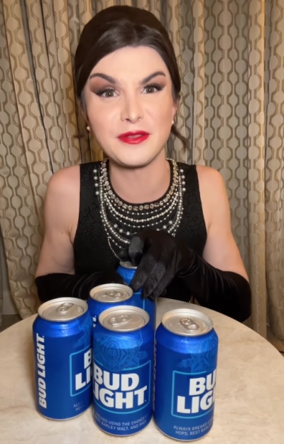 Trans-identified social media influencer Dylan Mulvaney promotes Bud Light on his Instagram account in April 2023.