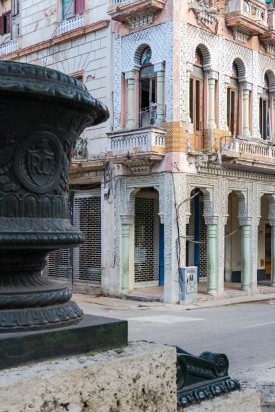 The faded pre-revolutionary grandeur of Paseo del Prado, a tree-lined promenade, in Havana, Cuba.