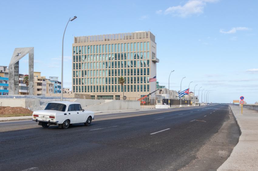 The United States Embassy along the Malecon in Havana, Cuba.
