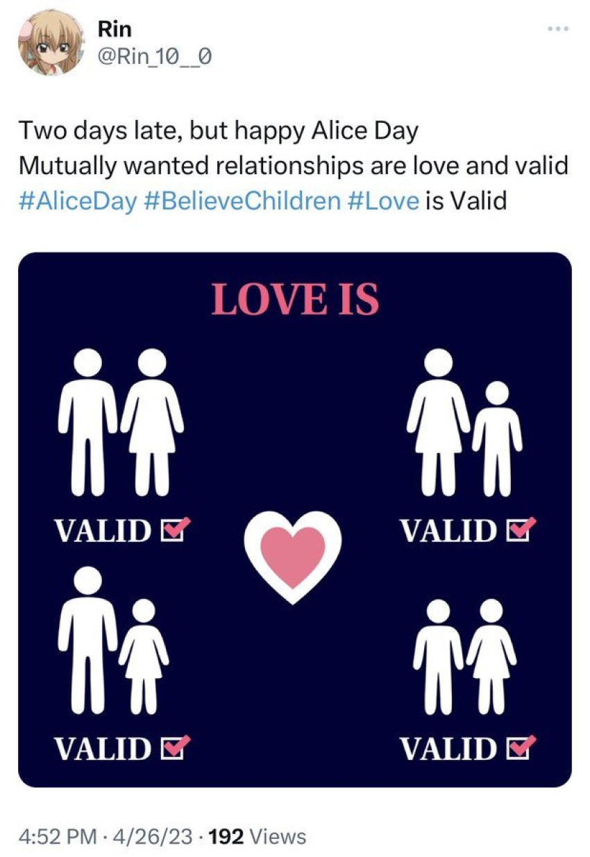 A screenshot of a now-deleted tweet in support of pedophilia.