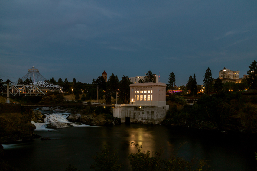 Nightfall over Spokane, Washington.