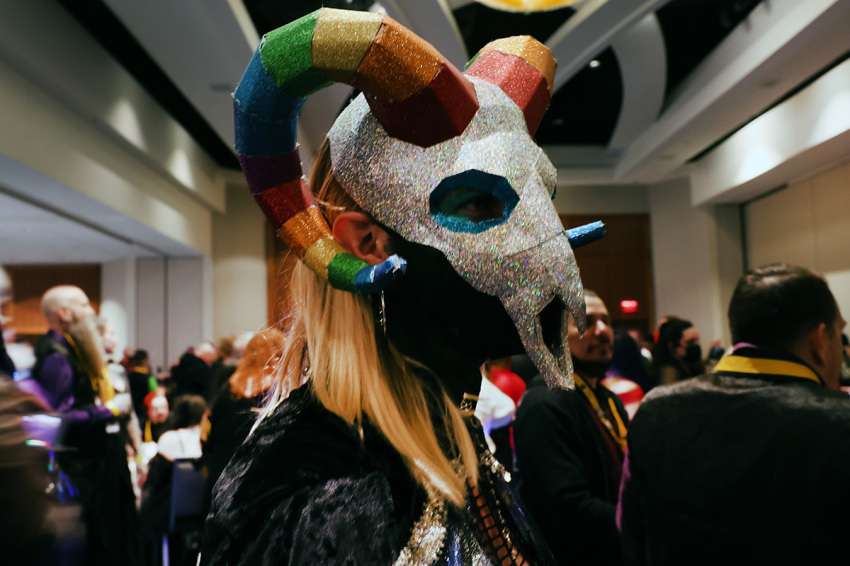 People attend a 'Satanic Ball' at SatanCon on April 28, 2023, in Boston, Massachusetts. SatanCon, which is hosted by the Satanic Temple, claims to be the largest satanic gathering in history. Numerous Christian groups protested outside of the sold out event. SatanCon featured satanic rituals, entertainment and discussion panels.