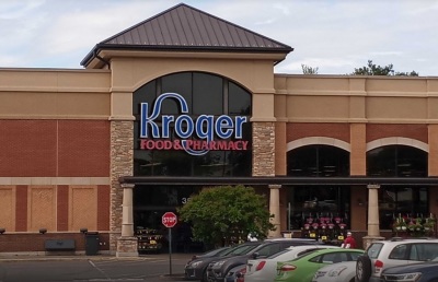 Cars are parked outside a Kroger grocery store in Richmond, Virginia.