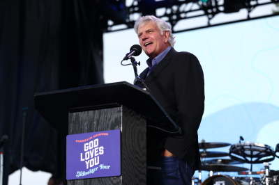 Rev. Franklin Graham shares the Gospel at the Charles County Fairgrounds in La Plata, Maryland, on Saturday, April 29, as part of his God Loves You Tidewater Tour.