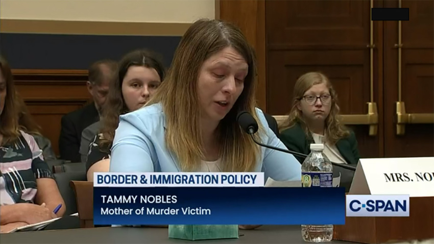 Tammy Nobles, whose 20-year-old daughter, Kayla Hamilton, was murdered by an illegal immigrant youth who was a member of the gang MS-13 testified on the state of the U.S. southern border crisis before the House Judiciary Subcommittee on Immigration Integrity, Security, and Enforcement on May 23, 2023.