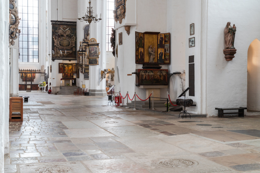 The interior of St. Mary’s Church in Gdansk, Poland.