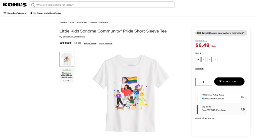 A screenshot of the Kohl's website showing a 