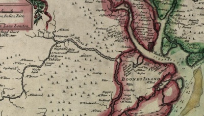 An 18th century map depicting the Stono River, site of a major anti-slavery rebellion in 1739.