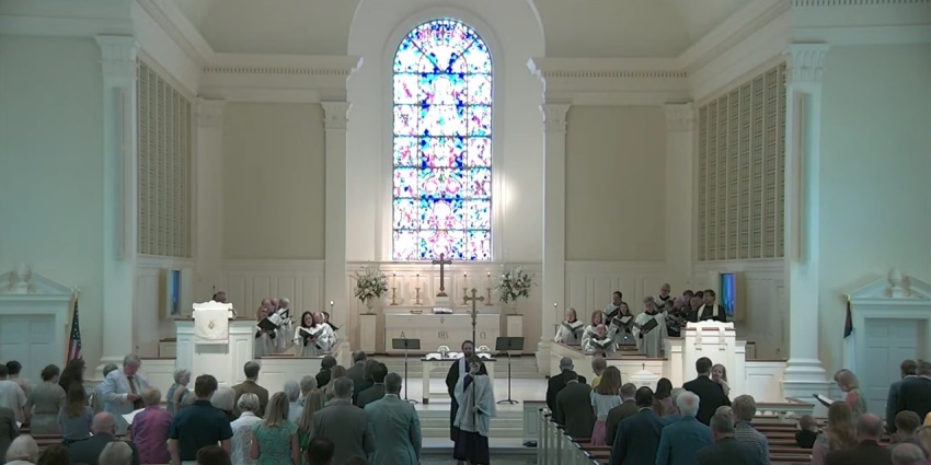 Attendees participate in a worship service held at Canterbury United Methodist Church in Mountain Brook, Alabama, on Sunday, June 4, 2023.