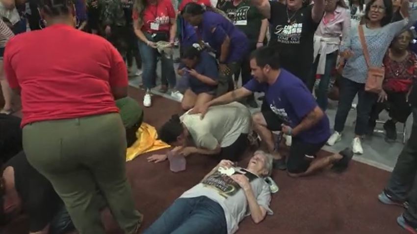 Attendees hope for healing at the Dallas Mass Revival on June 24 in Greenville, Texas.
