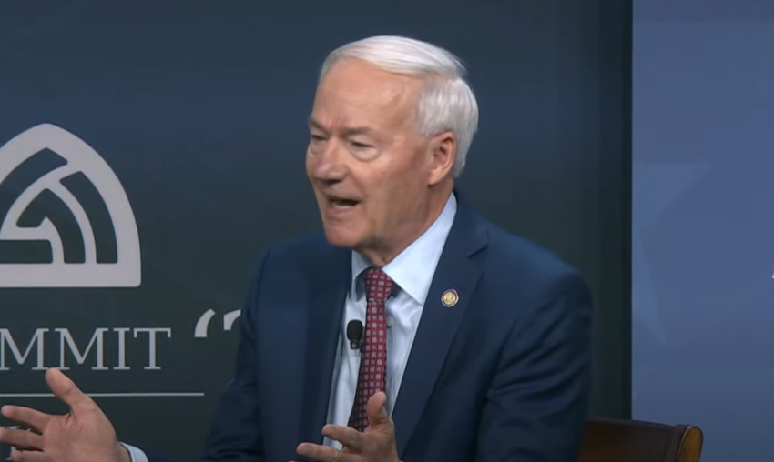 Republican presidential candidate Asa Hutchinson speaks at the Family Leadership Summit in Des Moines, Iowa, July 14, 2023.
