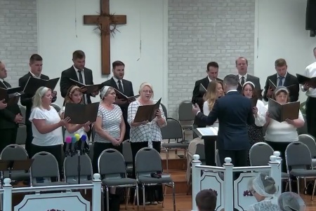 A worship service held in August 2022 at Slavic Baptist Church of Etters, an Eastern European immigrant congregation located near Harrisburg, Pennsylvania.