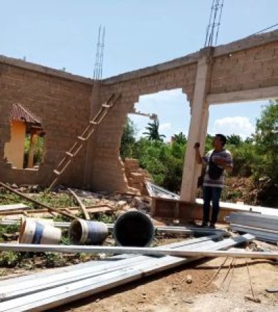 The GUPdI church building in Kabil village, Batam, is damaged in the Riau Islands Province, Indonesia on Aug. 9, 2023.