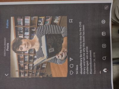 Librarian Tonya O'Boyle invites Cameron High School students to visit the library and tell her why a certain book has been banned as part of #BannedBookWeeks in a Sept. 26, 2018, social media post.
