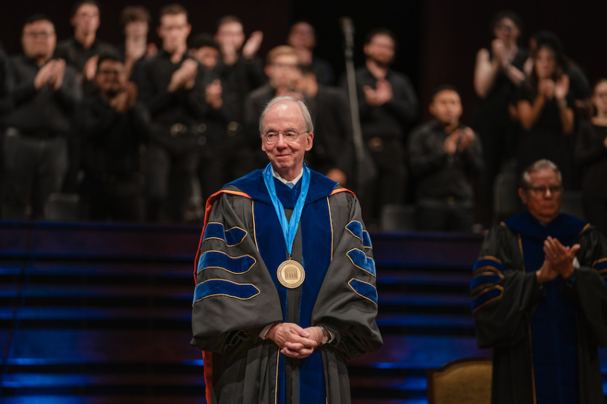 David S. Dockery is officially installed as the tenth president of Southwestern Baptist Theological in Forth Worth, Texas, on Aug. 22, 2023.