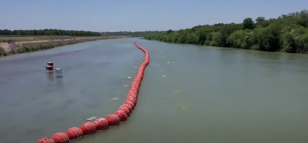 A buoy barrier floats on the Rio Grande after being installed by Texas in July 2023 to help curb an uptick in illegal immigration.