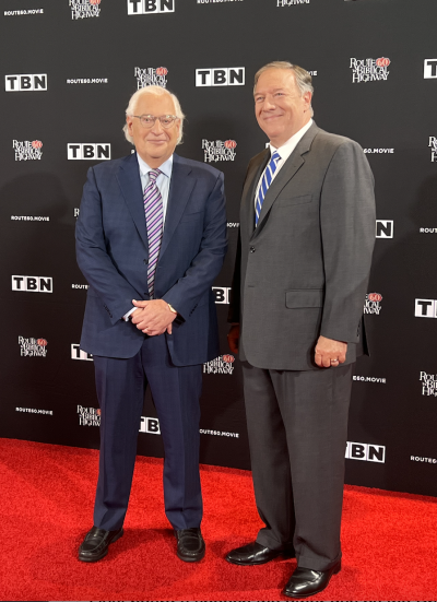 David Friedman and Mike Pompeo appear at the red carpet premiere of "Route 60: The Biblical Highway" in Washington, D.C., September 12, 2023.