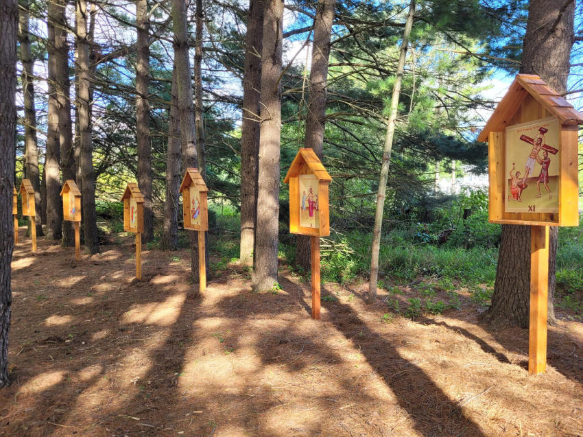 A Stations of the Cross trail set up by the group Catholic Healthcare International is located in Genoa Township, Michigan.