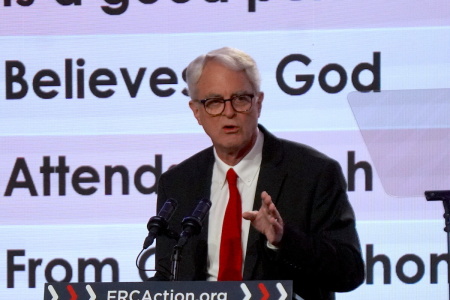 George Barna of the Barna Research Group, speaks about Jesus, discipleship and how to apply one's faith, beliefs and commitment when teaching children, at the Family Research Council's Pray Vote Stand Summit in Washington, D.C, September 15, 2023.