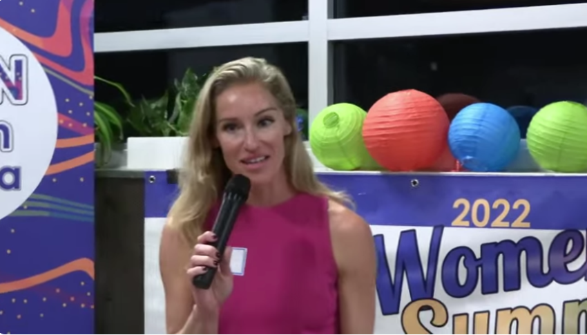 Susanna Gibson, Democratic candidate for Virginia House of Delegates District 57 speaks to attendees at the 2022 Women's Summit hosted by Network NOVA at Smartmouth Brewing Pilot House in Virginia Beach.