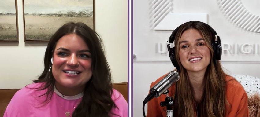 Christian singer and worship leader Anna Golden (L) speaks on an episode of Sadie Robertson Huff's (R)