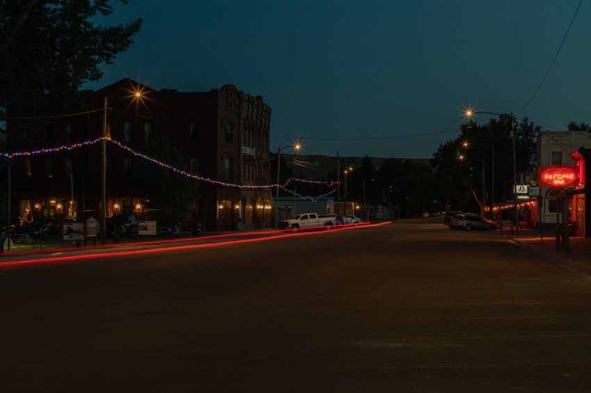 The Grand Union Hotel anchors Front Street in Fort Benton, Montana.