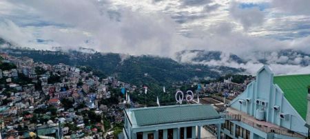 Clouds hover over the city of Aizawl in the Indian state of Mizoram.