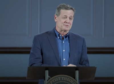 Kevin Ezell, president of the Southern Baptist Convention's North American Mission Board, giving remarks at a chapel service at New Orleans Baptist Theological Seminary on March 21, 2023.