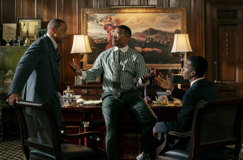 Dorian Missick as Reggie Douglas, Jamie Foxx as WIllie Gary, and Mamoudou Athie as Hal Dockins in "The Burial."