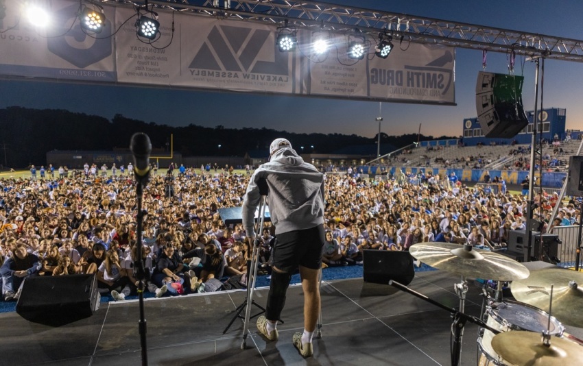 Thousands gather for the Fields of Faith event held at the Lakeside High School Stadium in Hot Springs, Arkansas, on October 11, 2023. Fields of Faith is overseen by the Fellowship of Christian Athletes.