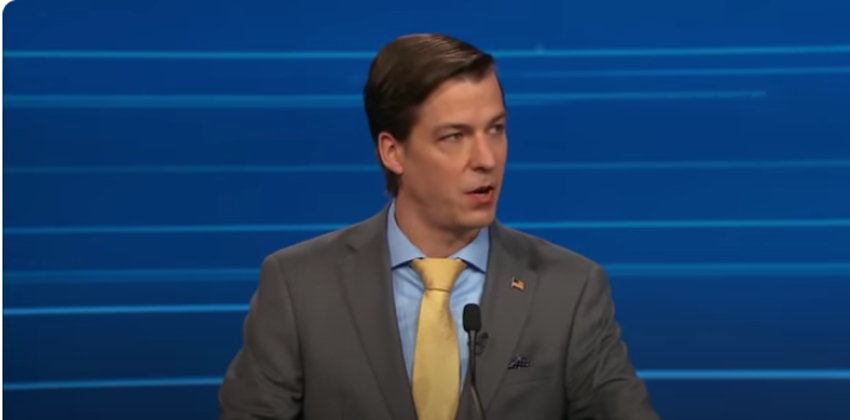 2024 Libertarian presidential candidate Chase Oliver speaks at a 2022 United States Senate debate at the Atlanta Press Club in Atlanta, Georgia.