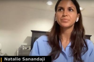 Natalie Sanandaji, a survivor of the Nova music festival massacre, shares her story during a webinar hosted by the Combat Antisemitism Movement on Oct. 18, 2023.