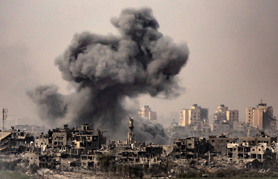 This image taken from the Israeli border with the Gaza Strip on October 29, 2023, shows a black cloud of smoke ascending from the Gaza Strip amid the ongoing battles between Israel and the Palestinian terrorist group Hamas. The Israeli army has raised the number of troops fighting inside the Gaza Strip, a spokesman said on October 29, 2023, as the military stepped up its war on Hamas in the Palestinian territory. Thousands of civilians, both Palestinians and Israelis, have died since October 7, 2023, after Hamas terrorists based in the Gaza Strip stormed into southern Israel in an unprecedented attack, torturing and murdering civilians, triggering a war declared by Israel on Hamas with retaliatory bombings on Gaza.
